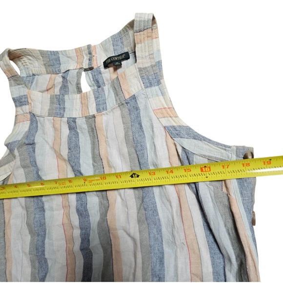 For Cynthia Linen Blend Striped‎ Sleeveless Shift Dress M Side Button Beach - Picture 8 of 9